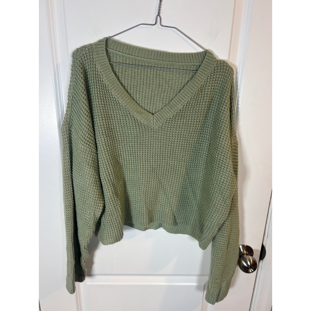 Unbranded Womens Sweater Waffle Knit Sage Green L